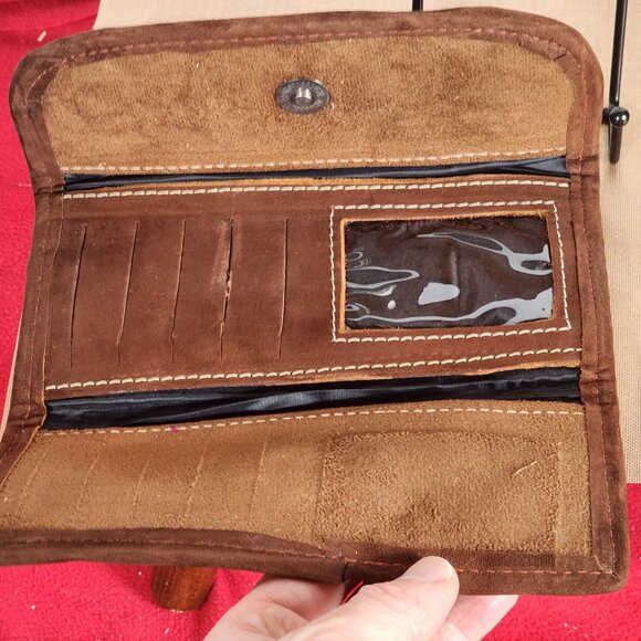 JL Brand Mexican Floral Design Embroidered Leather Snap Shut Wallet / Clutch RGL - Picture 9 of 16